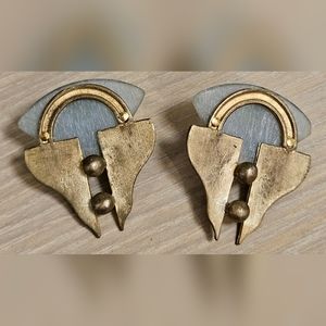 Vintage RARE Designer EFFEX Blue Gold Tone Retro Post Earrings